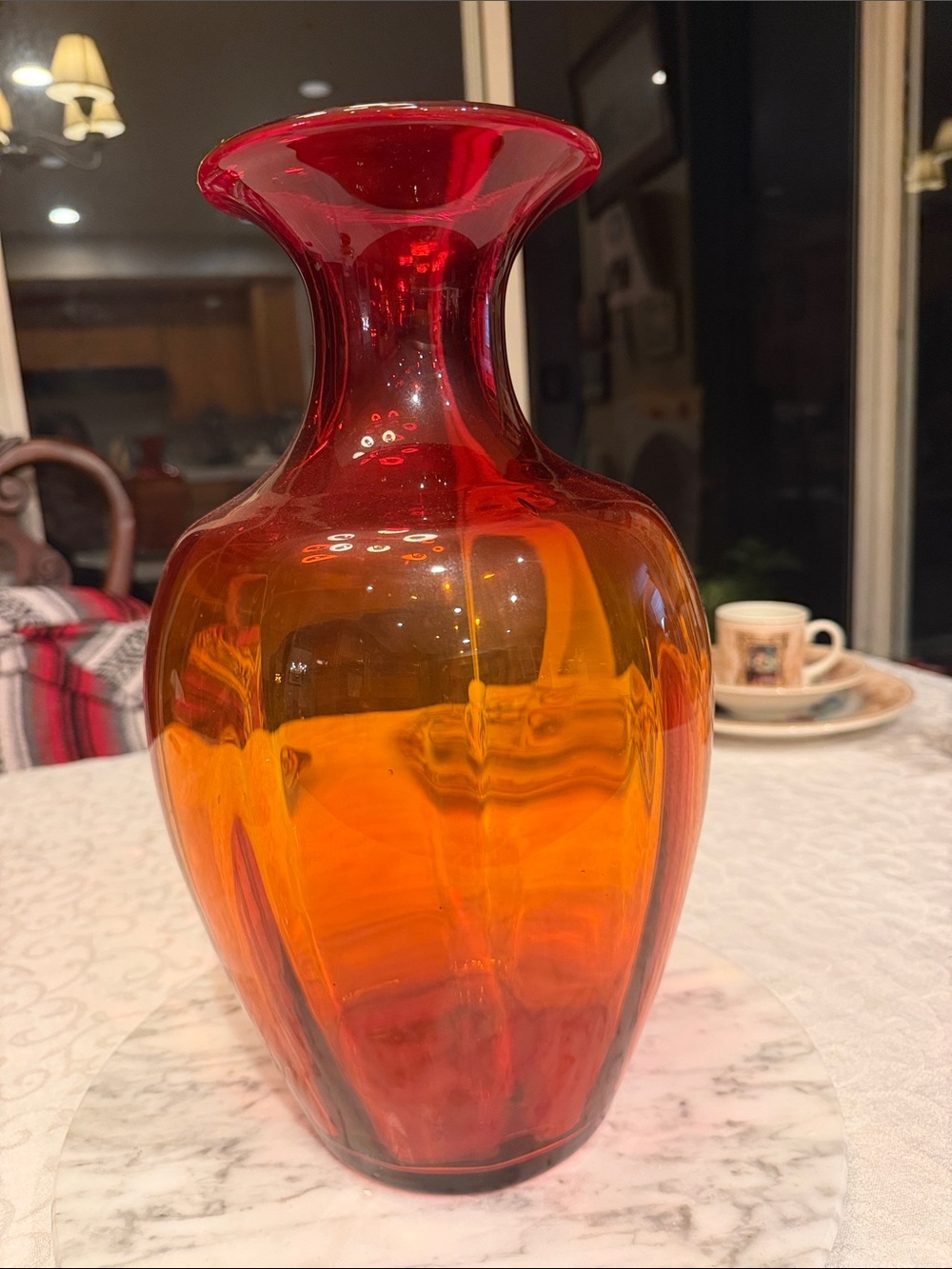 Vintage Vibrant Red and Orange Handblown Glass Vase - Home Accents